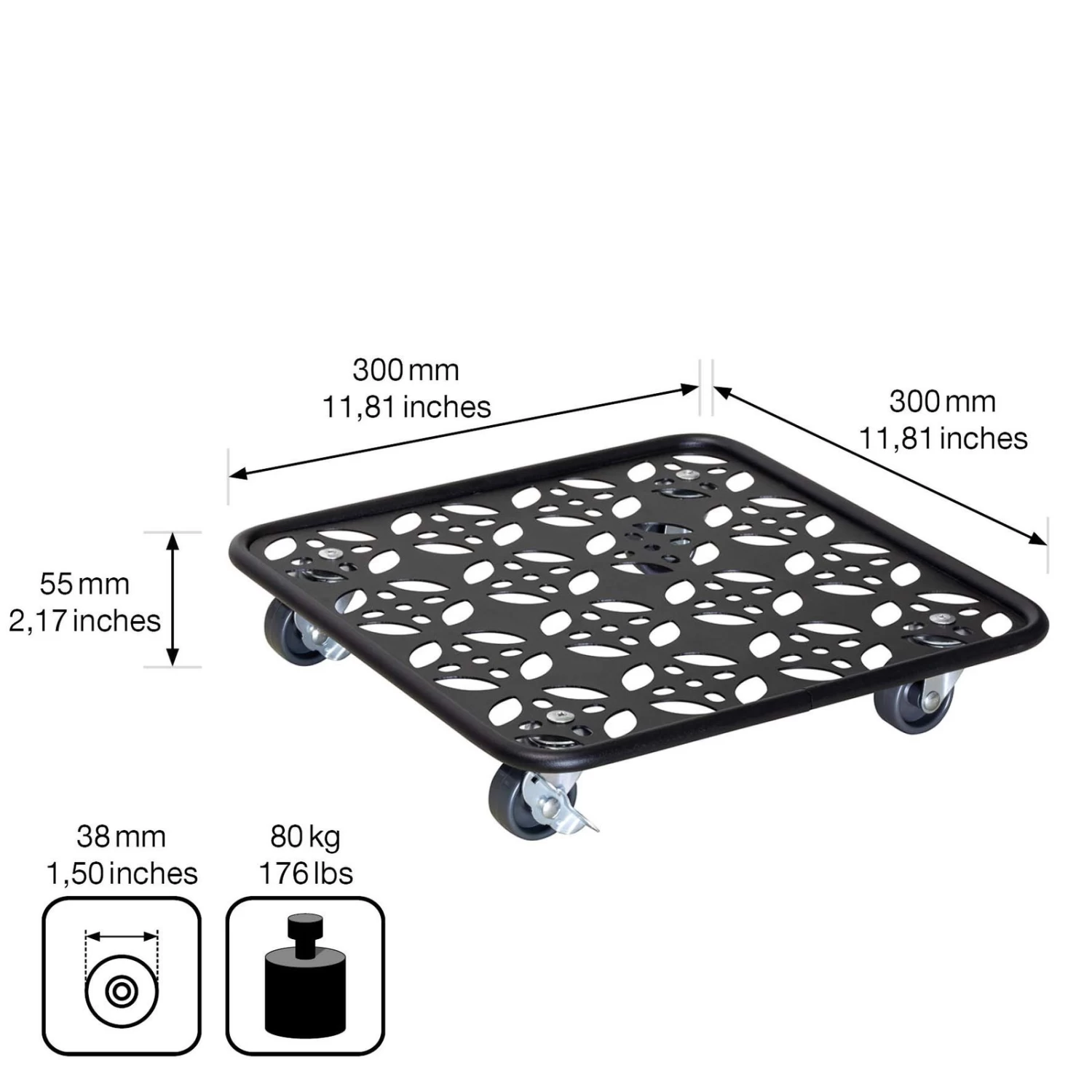Pflanzenroller GH0936/0937, Tragkraft 80 Kg, Schwarz, Ø 30 Cm 6 Pflanzenroller GH0936/0937, Tragkraft 80 Kg, Schwarz, Ø 30 Cm – Bild 6