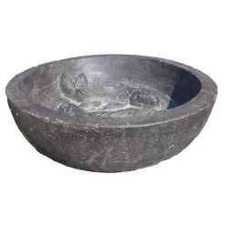 Wasserschale Mit 2 Fischen, Grau, Steinguss, 13 X 40 X 40 Cm