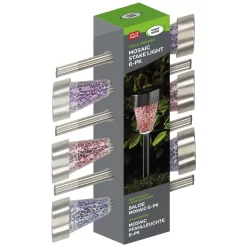 Mosaic Solarpfahlleuchte, Edelstahl / Glas, Silber / Bunt, 36 X 7,5 Cm, 6er Pack -Gartengeschäft 2950100372 Solarpfahlleuchte Mosaic 6Stueck PRINT 61371