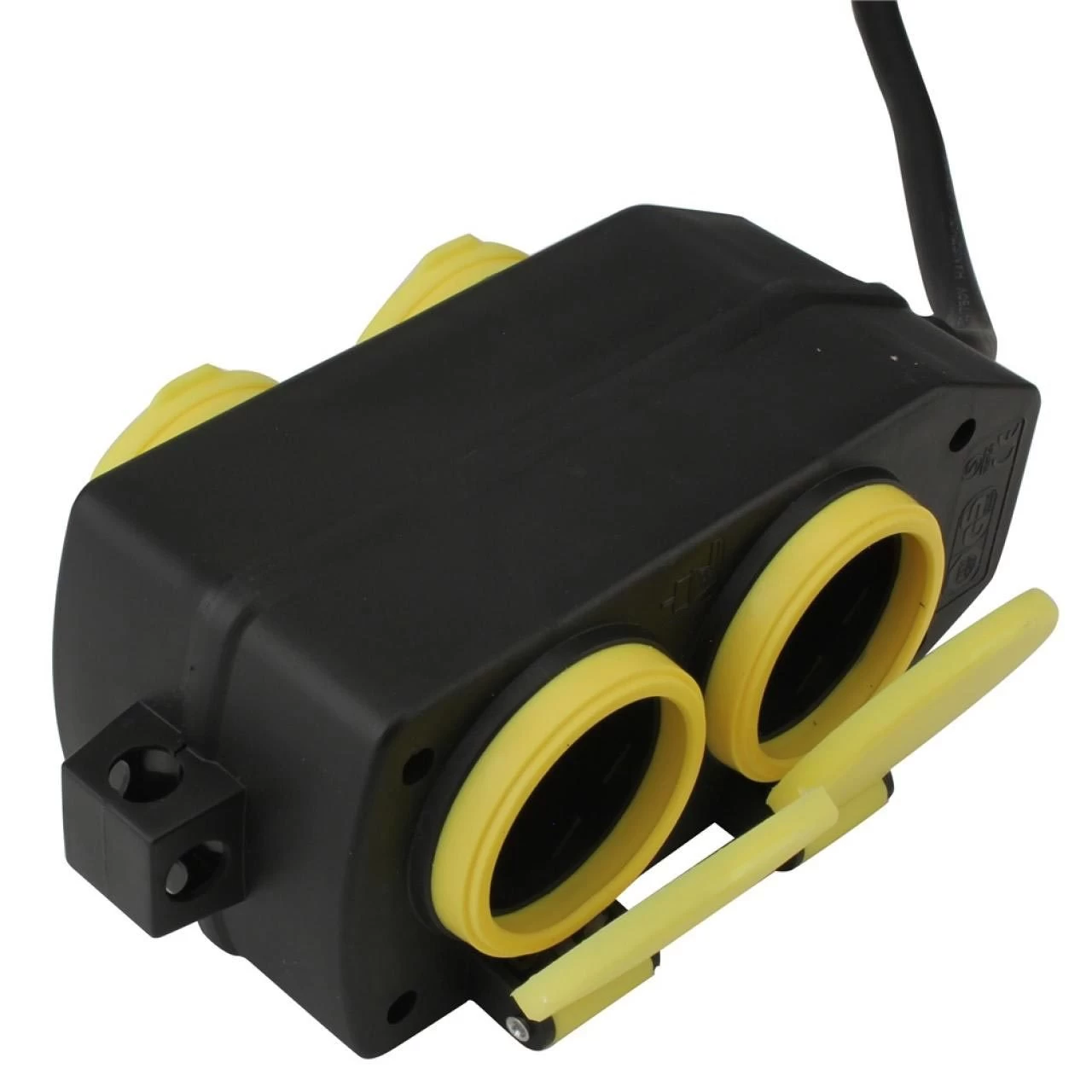 Feuchtraum-Steckdosenblock 4-fach, Schwarz/gelb 1 Feuchtraum-Steckdosenblock 4-fach, Schwarz/gelb