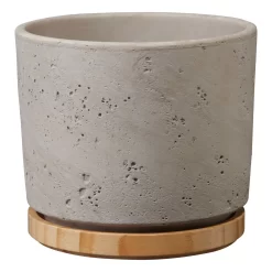 Übertopf Paros Deluxe, Keramik & Holz, Hellgrau, 23 Cm