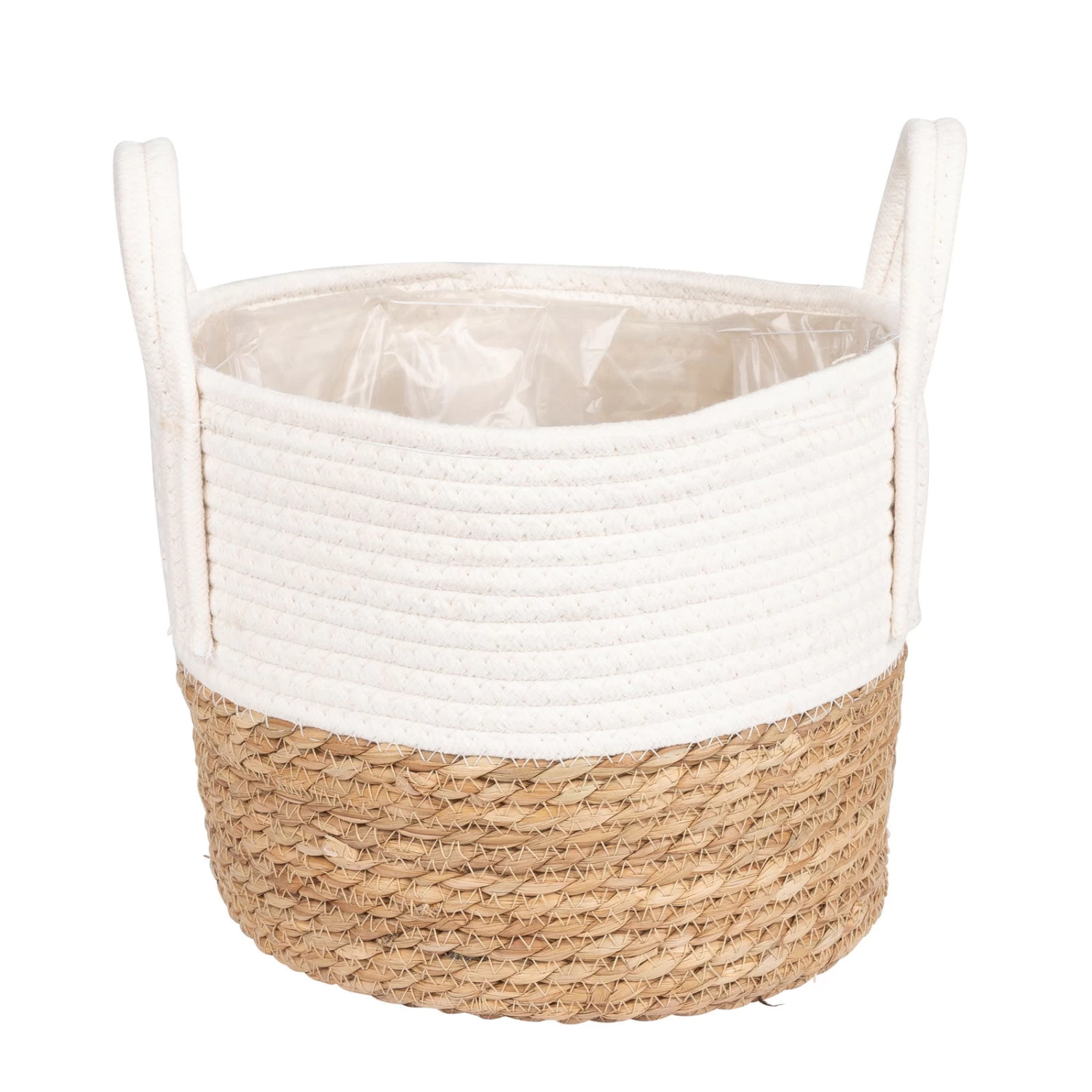 2-farbiger Wohnkorb Mit Folieneinsatz, Seegrasgeflecht Und Jute, Weiß, 26 Cm 2 2-farbiger Wohnkorb Mit Folieneinsatz, Seegrasgeflecht Und Jute, Weiß, 26 Cm – Bild 2