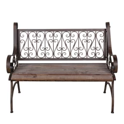 Metall-Gartenbank Bordeaux, Braun Mit Holzsitz, Ca. 91 X 59,2 X 115 Cm