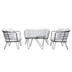 4-teilige Lounge-Gruppe 'Bella', Schwarz, Inklusive Auflagen -Gartengeschäft 3910302533 Alu Loungergruppe Bella 4tlg schwarz inkl Kissen hellgrau 74488