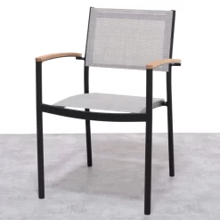 Stapelsessel 'Vera', Mattschwarz/birkengrau, Ca. 83 X 55 X 55 Cm -Gartengeschäft 3910302710 Alu Stapelsessel Vera matt schwarz Textilen birkengrau 21 13 119304