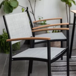 Stapelsessel 'Vera', Mattschwarz/birkengrau, Ca. 83 X 55 X 55 Cm -Gartengeschäft 3910302710 Alu Stapelsessel Vera matt schwarz Textilen birkengrau 21 3 119302