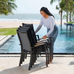 Stapelsessel 'Panama', Schwarz/grau, Ca. 100 X 65 X 62 Cm 8 Stapelsessel 'Panama', Schwarz/grau, Ca. 100 X 65 X 62 Cm -Gartengeschäft 3910302712 Alu Stapelstuhl Panama schwarz Textilen 3D mesh grau 3 119337