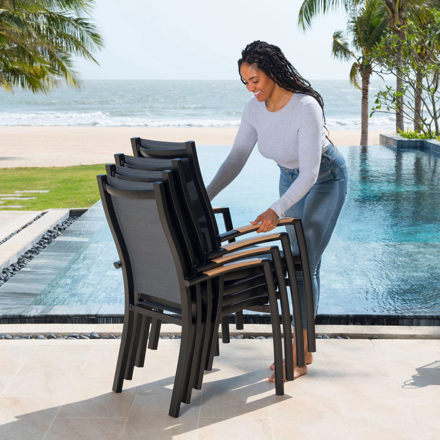 Stapelsessel 'Panama', Schwarz/grau, Ca. 100 X 65 X 62 Cm 4 Stapelsessel 'Panama', Schwarz/grau, Ca. 100 X 65 X 62 Cm – Bild 4