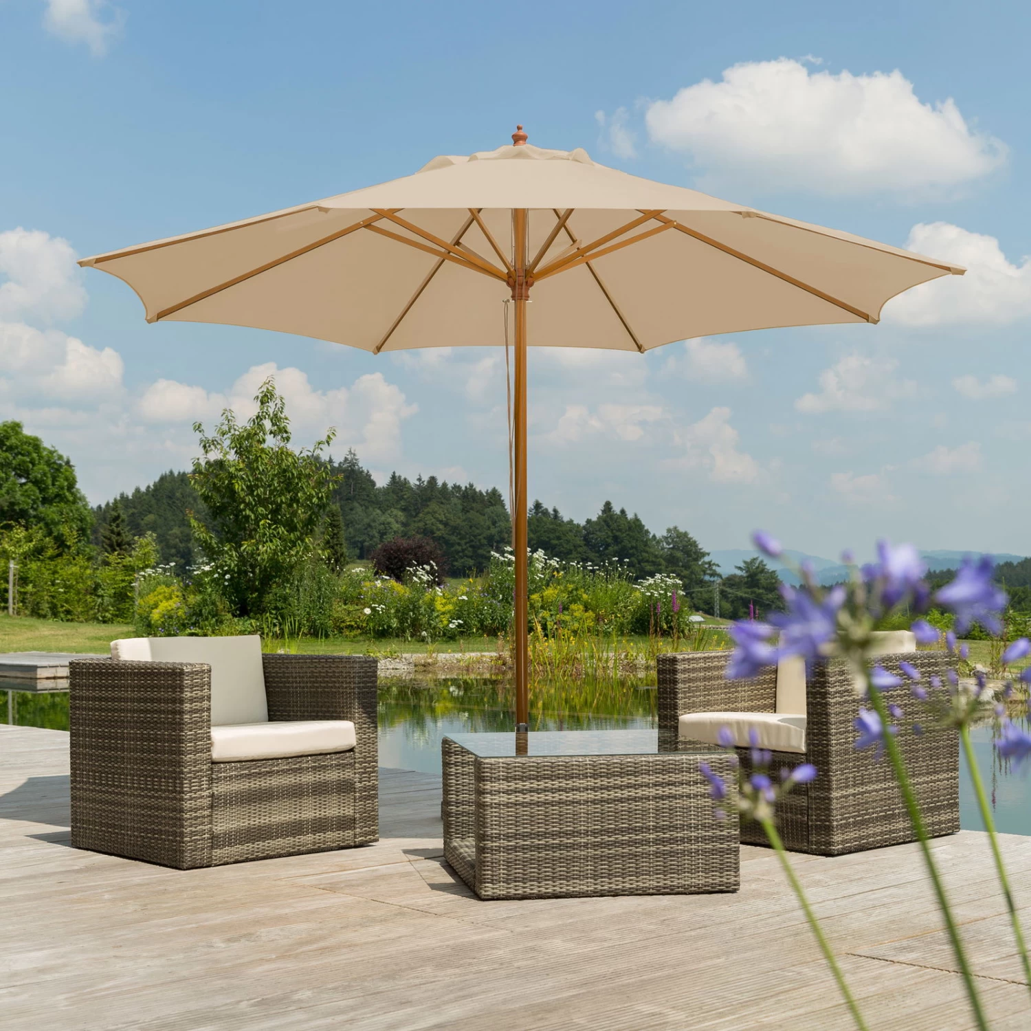 Mittelstockschirm 'Malaga', Ø Ca. 300 Cm, Natur 1 Mittelstockschirm 'Malaga', Ø Ca. 300 Cm, Natur