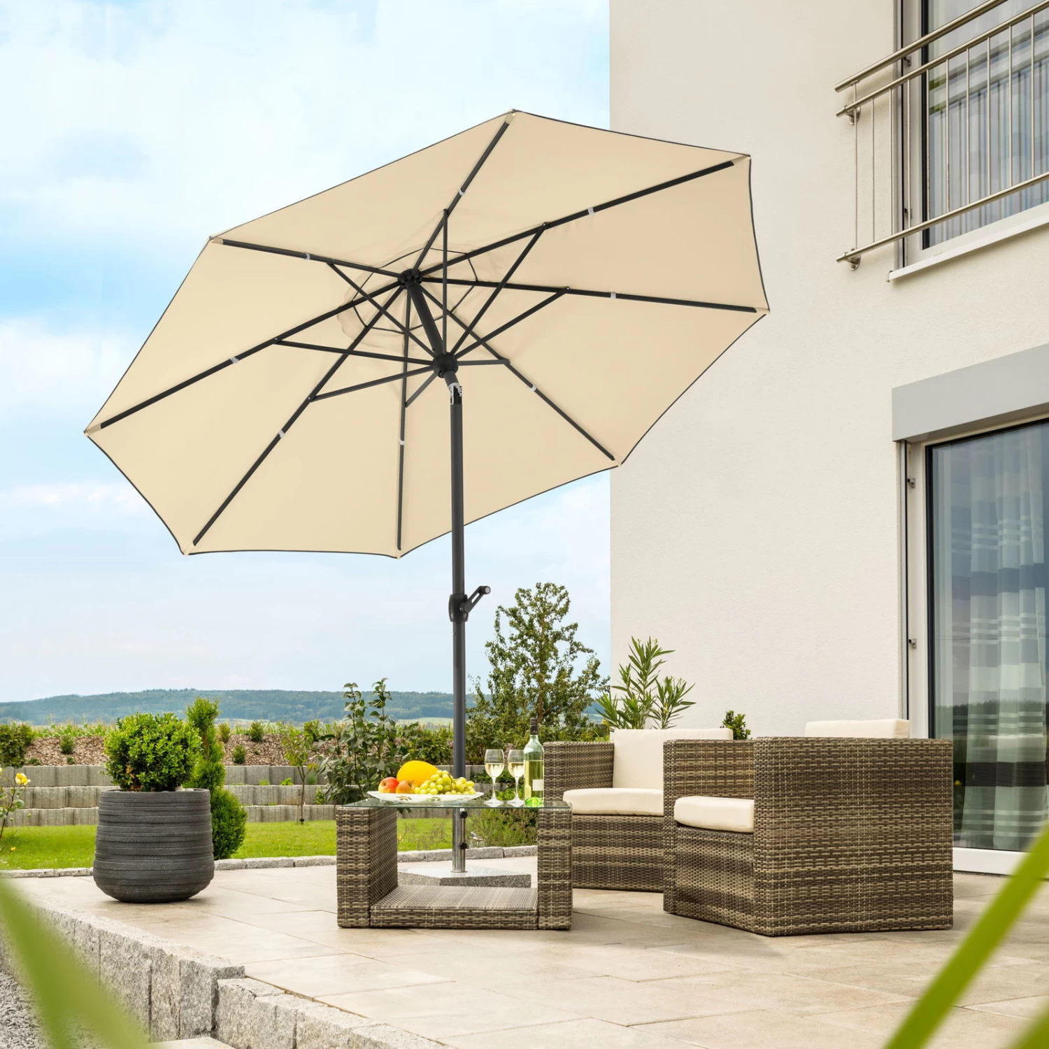 Sonnenschirm 'Adria', Ø 300 Cm, Natur 2 Sonnenschirm 'Adria', Ø 300 Cm, Natur – Bild 2